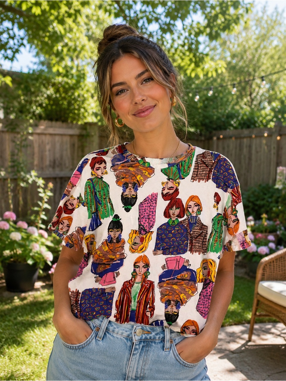 Zara Multicolor Illustrated Short Sleeve Tee